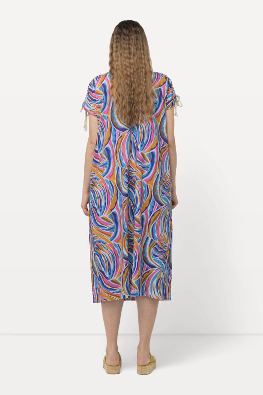 Print V-Neck Cap Sleeve Cotton Jersey Dress