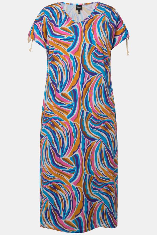 Print V-Neck Cap Sleeve Cotton Jersey Dress