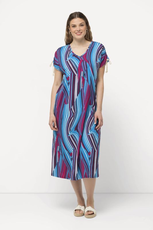 Print V-Neck Cap Sleeve Cotton Jersey Dress