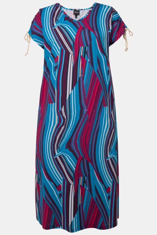 Print V-Neck Cap Sleeve Cotton Jersey Dress