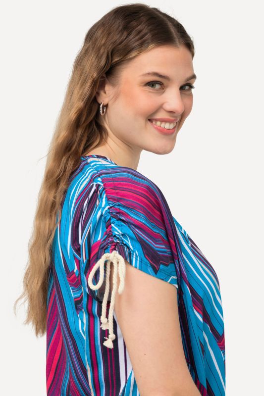 Print V-Neck Cap Sleeve Cotton Jersey Dress