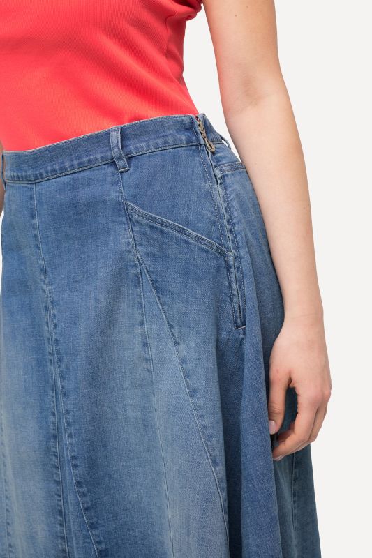 Godet Pleated Denim Skirt