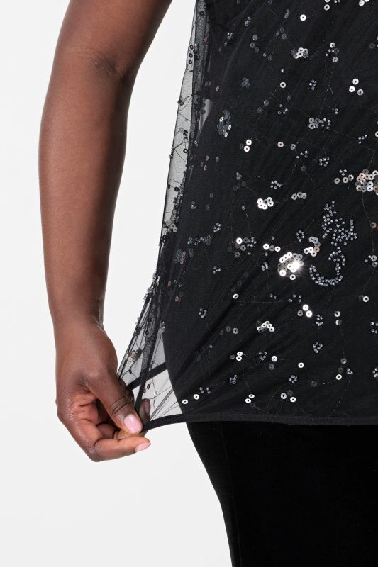 Sequined Short Sleeve Mesh Blouse