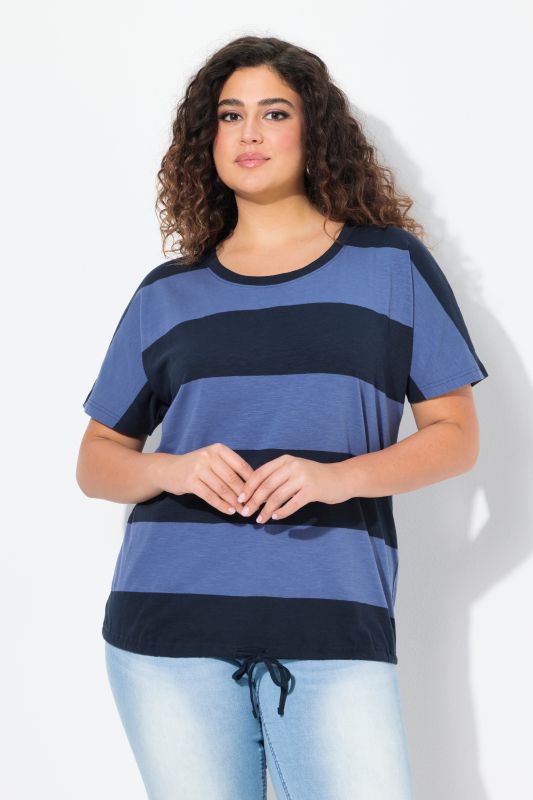 Striped Drawstring Hem Short Sleeve Tee