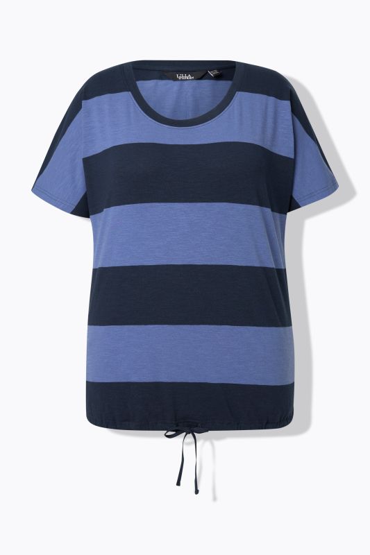 Striped Drawstring Hem Short Sleeve Tee