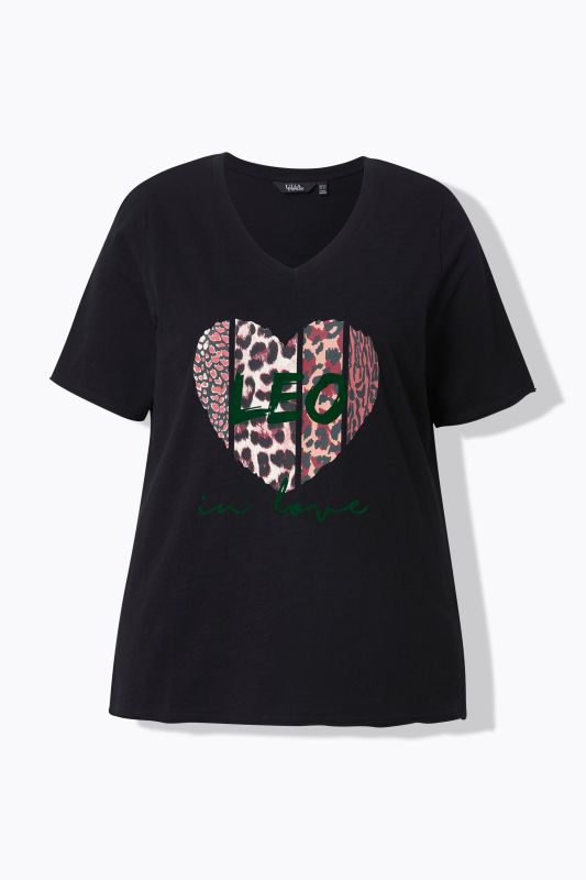 Leopard Heart Short Sleeve V-Neck Graphic Tee