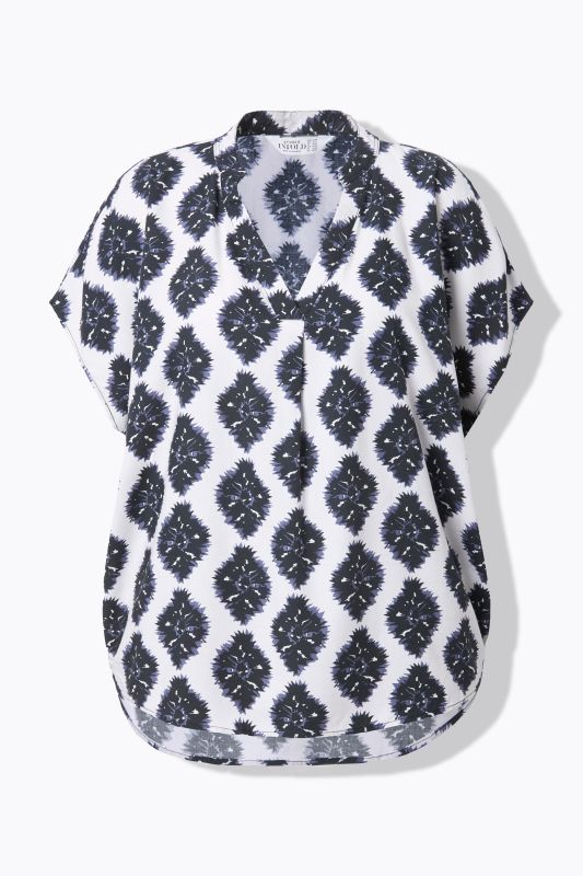 Abstract Print Cap Sleeve Blouse
