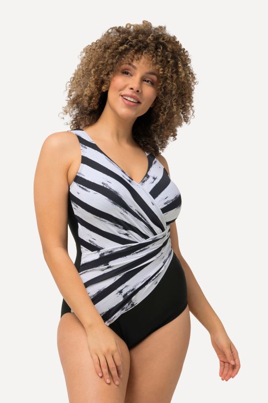 Striped Draped One Piece Swimsuit