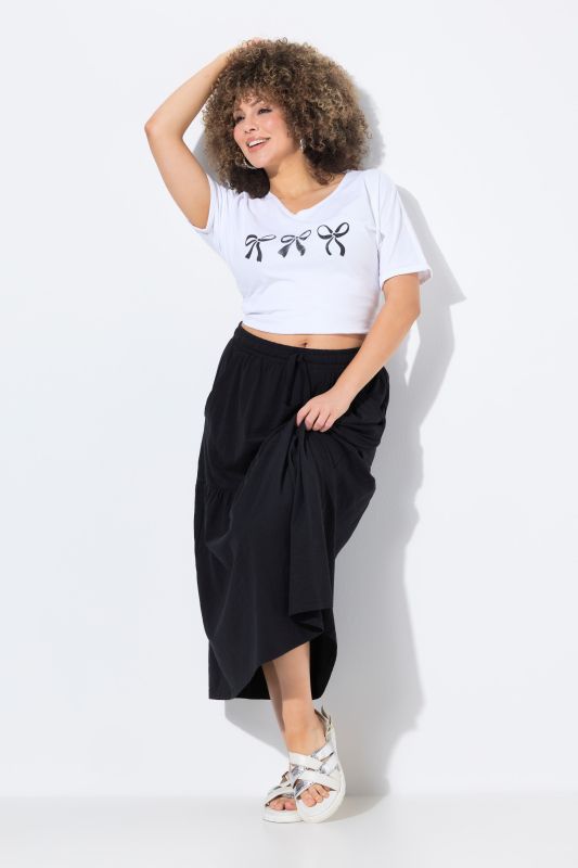 Elastic Waist Flounce Panel Jersey Skirt