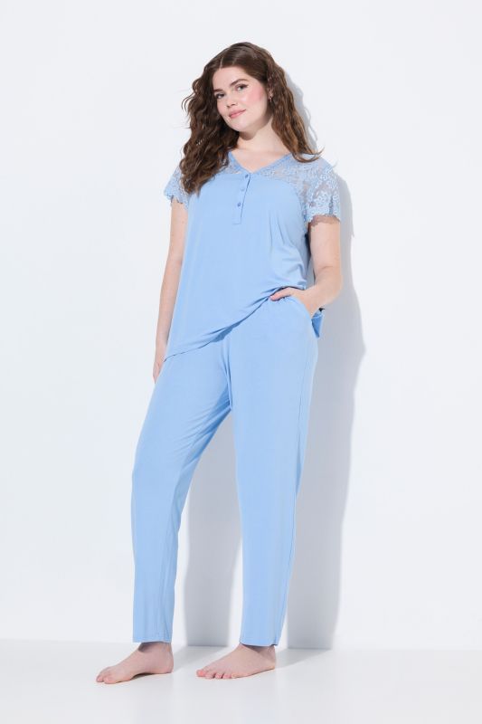 Lace Panel Two Piece Pajama Set