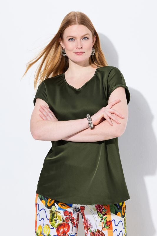 Cap Sleeve Satin Blouse