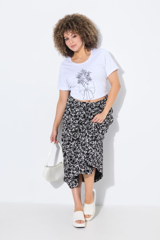 Bow Print Flounce Panel Elastic Waist Skirt