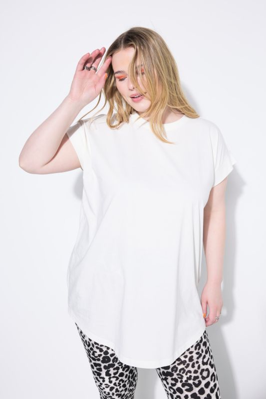 Cap Sleeve Rounded Hem Tunic Tee