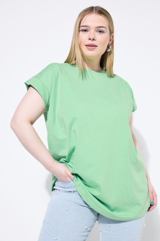 Cap Sleeve Rounded Hem Tunic Tee
