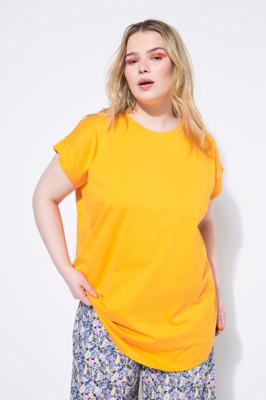 Cap Sleeve Rounded Hem Tunic Tee