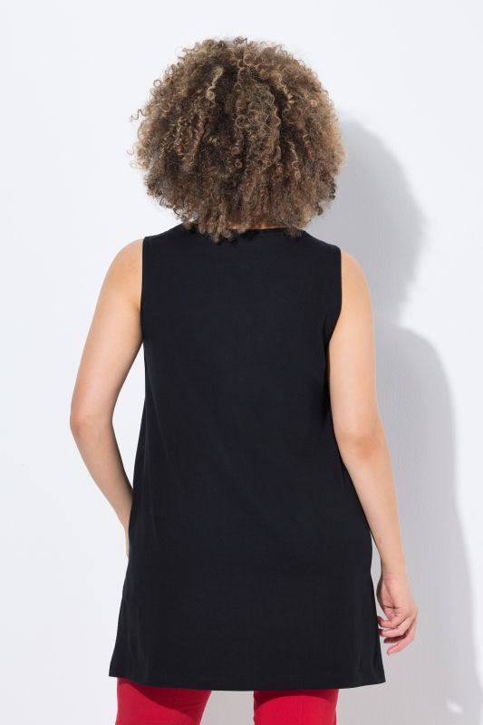 Strap Accent Scoop Neck Cotton Tank Tunic Blouse