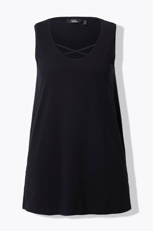 Strap Accent Scoop Neck Cotton Tank Tunic Blouse
