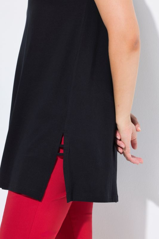 Strap Accent Scoop Neck Cotton Tank Tunic Blouse