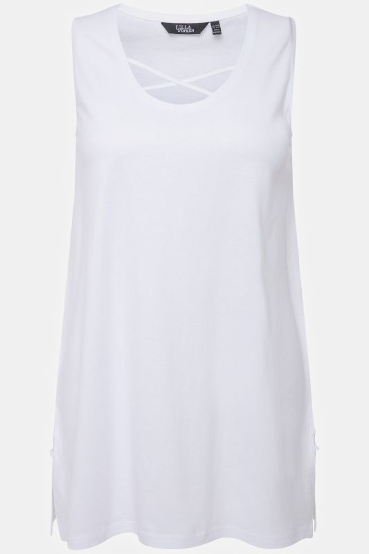 Strap Accent Scoop Neck Cotton Tank Tunic Blouse