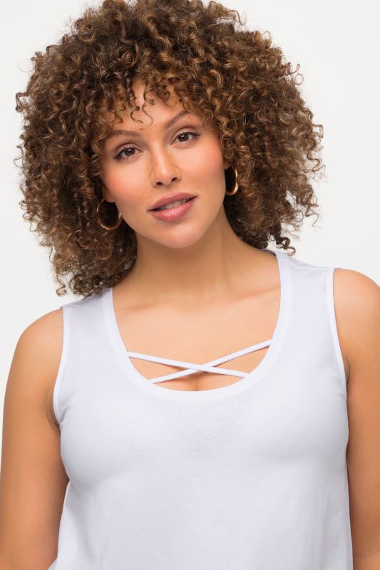 Strap Accent Scoop Neck Cotton Tank Tunic Blouse