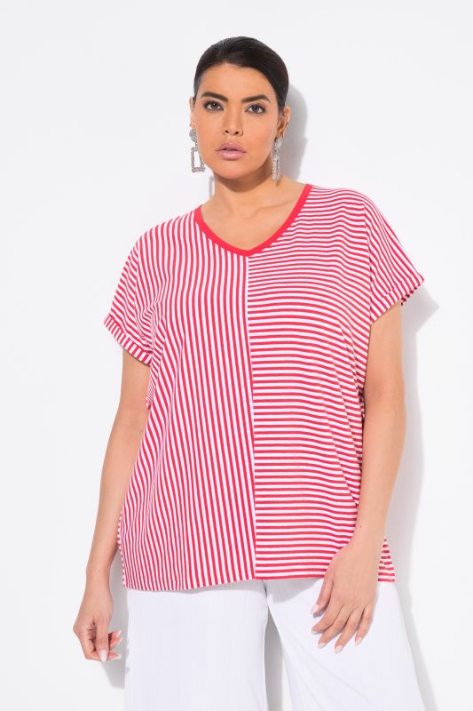 Mixed Stripe V-Neck Stretch Tee