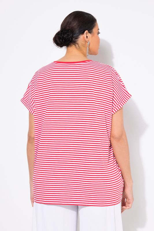 Mixed Stripe V-Neck Stretch Tee