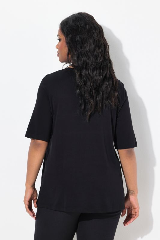 Pima Cotton A-line Embroidered V-Neck Short Sleeve Tee