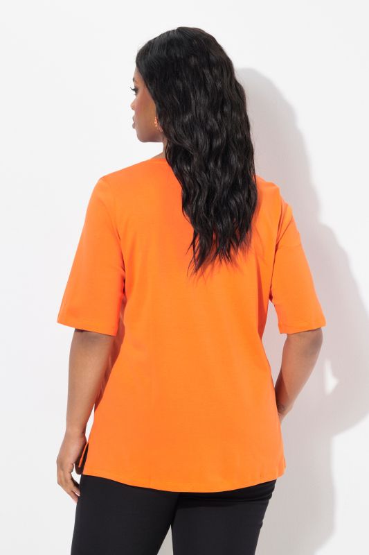 Pima Cotton A-line Embroidered V-Neck Short Sleeve Tee