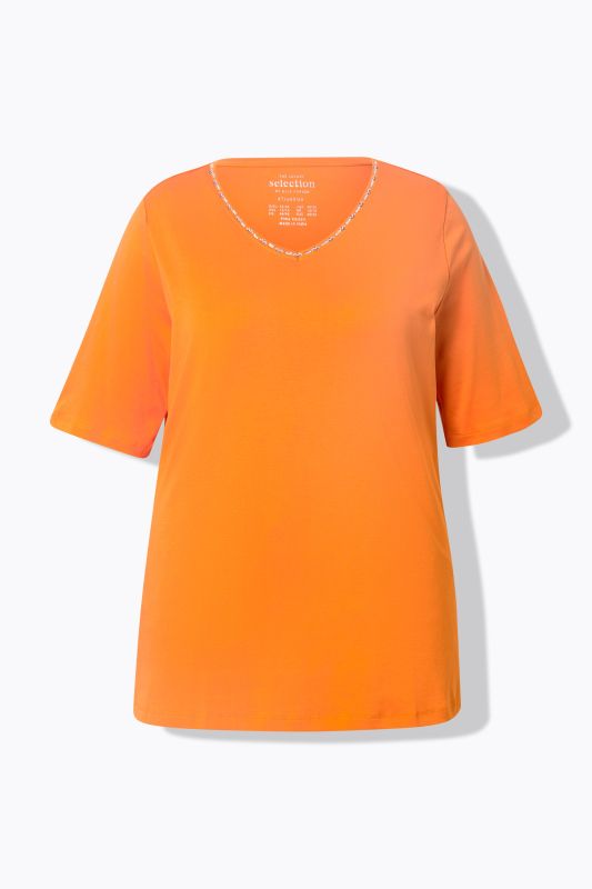 Pima Cotton A-line Embroidered V-Neck Short Sleeve Tee