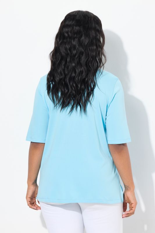 Pima Cotton A-line Embroidered V-Neck Short Sleeve Tee
