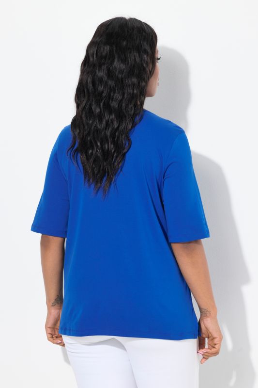 Pima Cotton A-line Embroidered V-Neck Short Sleeve Tee