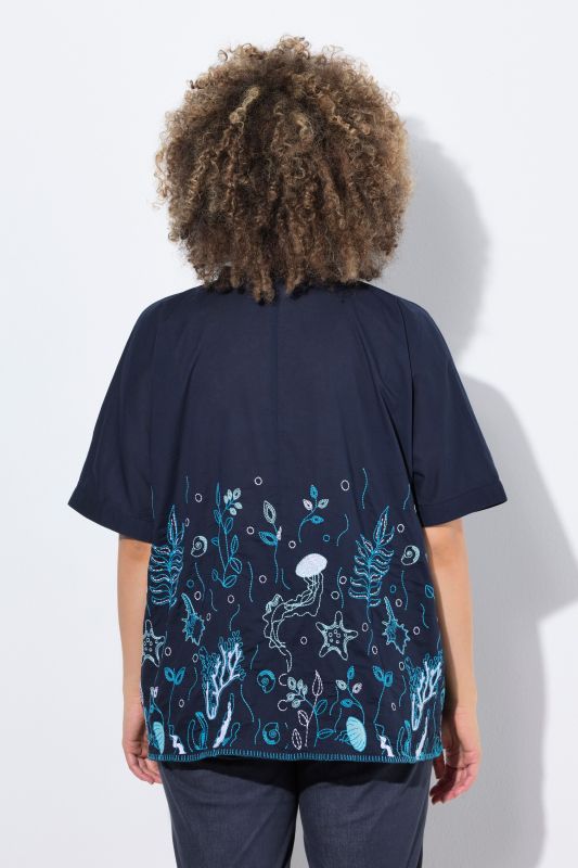 Under The Sea Short Sleeve Embroidered Blouse