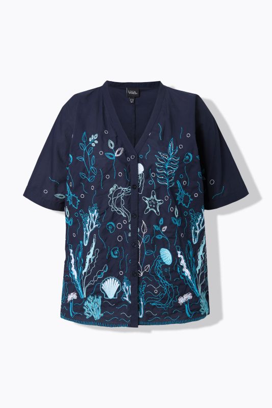 Under The Sea Short Sleeve Embroidered Blouse
