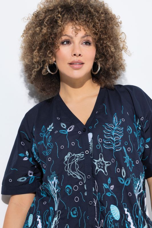 Under The Sea Short Sleeve Embroidered Blouse