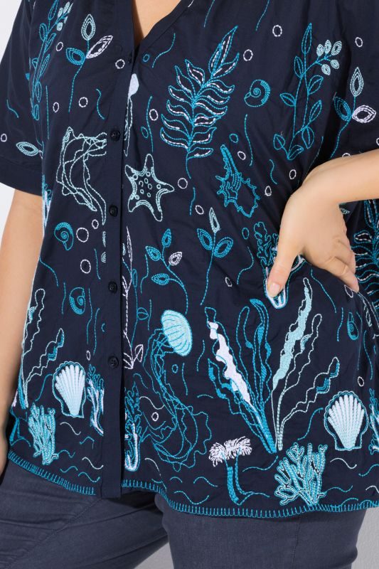 Under The Sea Short Sleeve Embroidered Blouse