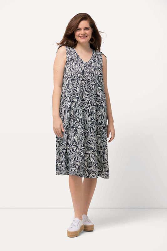Eco Cotton Sleeveless Leaf Print Dress