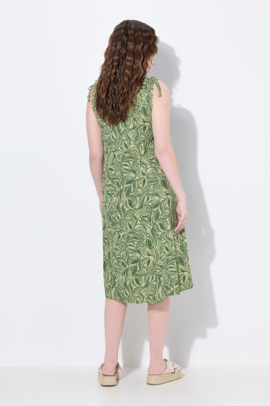 Eco Cotton Sleeveless Leaf Print Dress