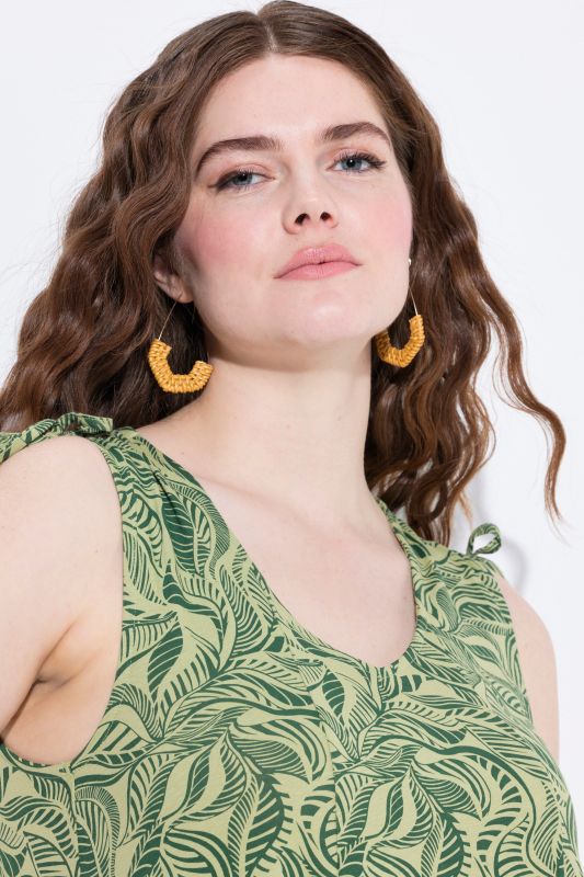 Eco Cotton Sleeveless Leaf Print Dress