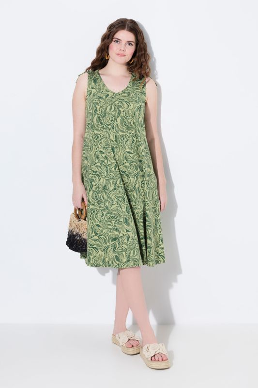 Eco Cotton Sleeveless Leaf Print Dress