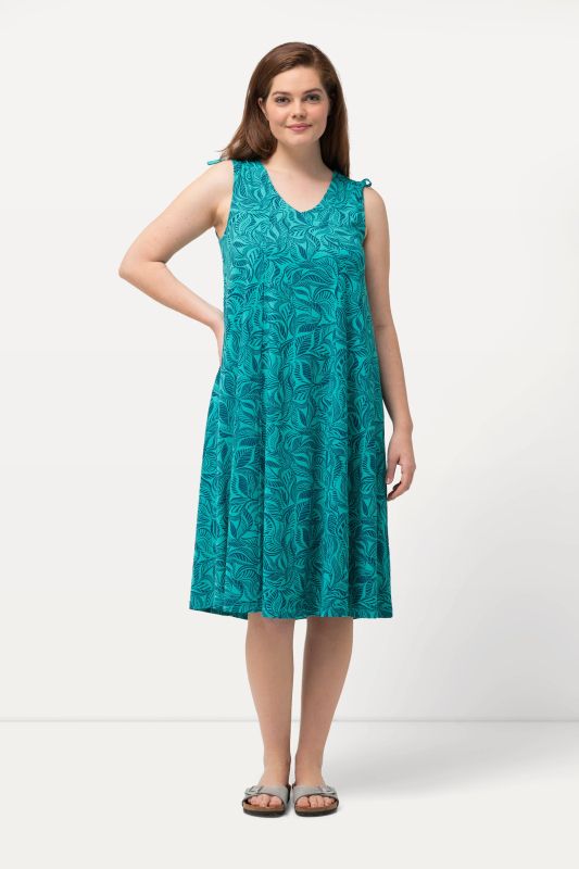 Eco Cotton Sleeveless Leaf Print Dress
