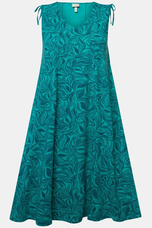 Eco Cotton Sleeveless Leaf Print Dress