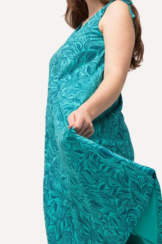 Eco Cotton Sleeveless Leaf Print Dress