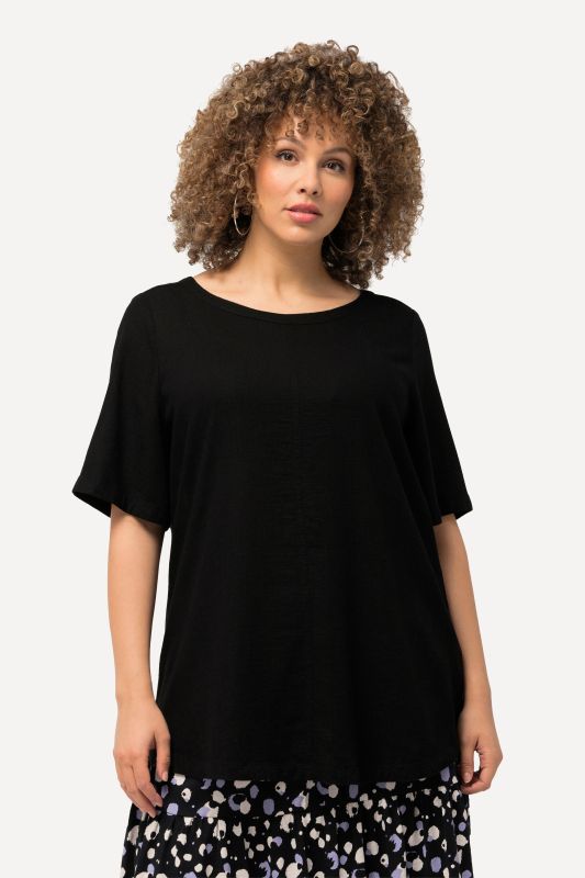 Draped Linen Blend Short Sleeve Blouse