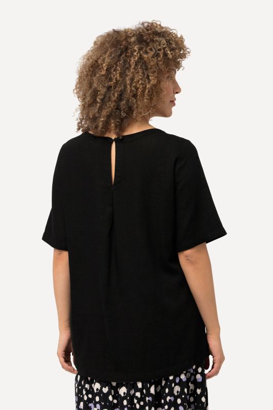 Draped Linen Blend Short Sleeve Blouse