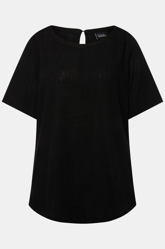 Draped Linen Blend Short Sleeve Blouse