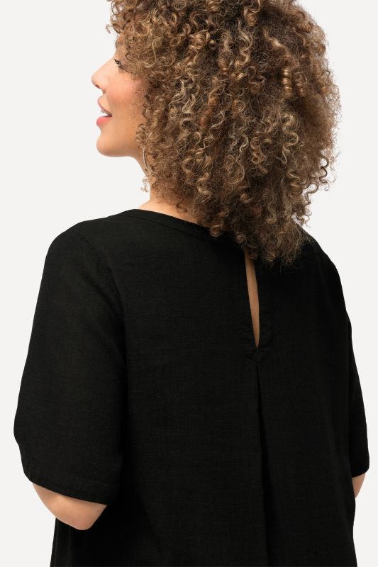 Draped Linen Blend Short Sleeve Blouse