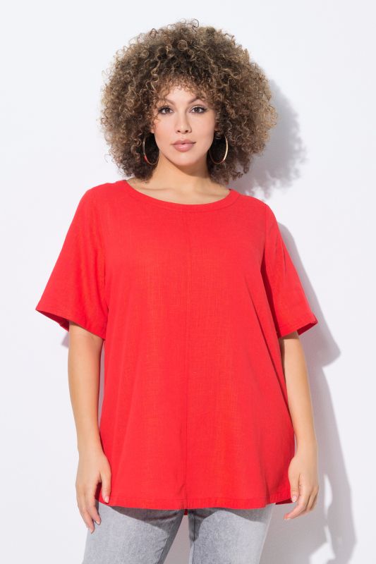 Draped Linen Blend Short Sleeve Blouse