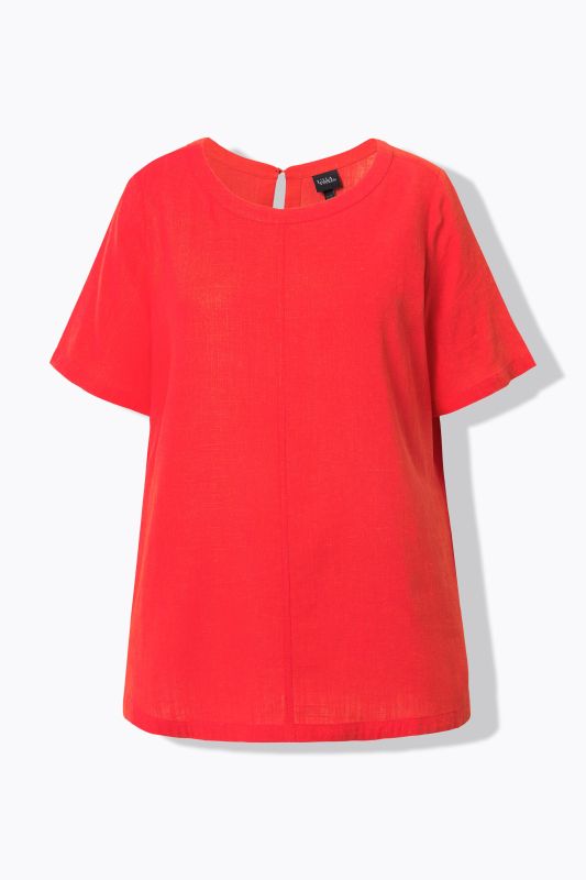 Draped Linen Blend Short Sleeve Blouse