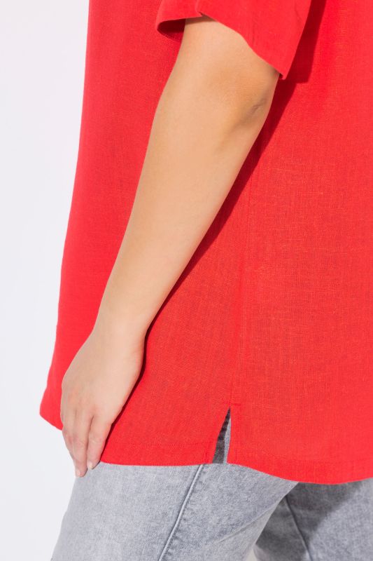 Draped Linen Blend Short Sleeve Blouse