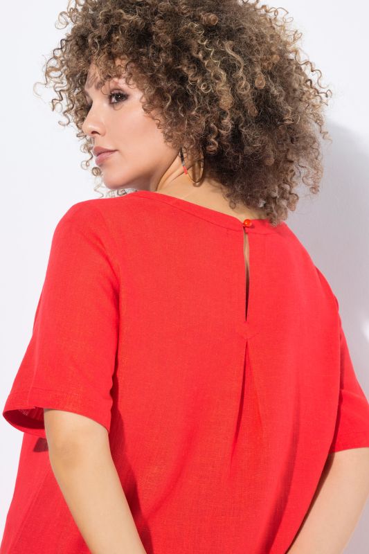 Draped Linen Blend Short Sleeve Blouse